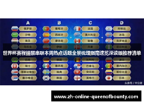 世界杯赛程提醒串联本周热点话题全景梳理指南速览深读版推荐清单 世界杯赛程提醒串联本周热点话题全景梳理指南速览深读版推荐清单