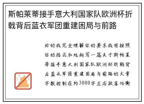 斯帕莱蒂接手意大利国家队欧洲杯折戟背后蓝衣军团重建困局与前路 斯帕莱蒂接手意大利国家队欧洲杯折戟背后蓝衣军团重建困局与前路